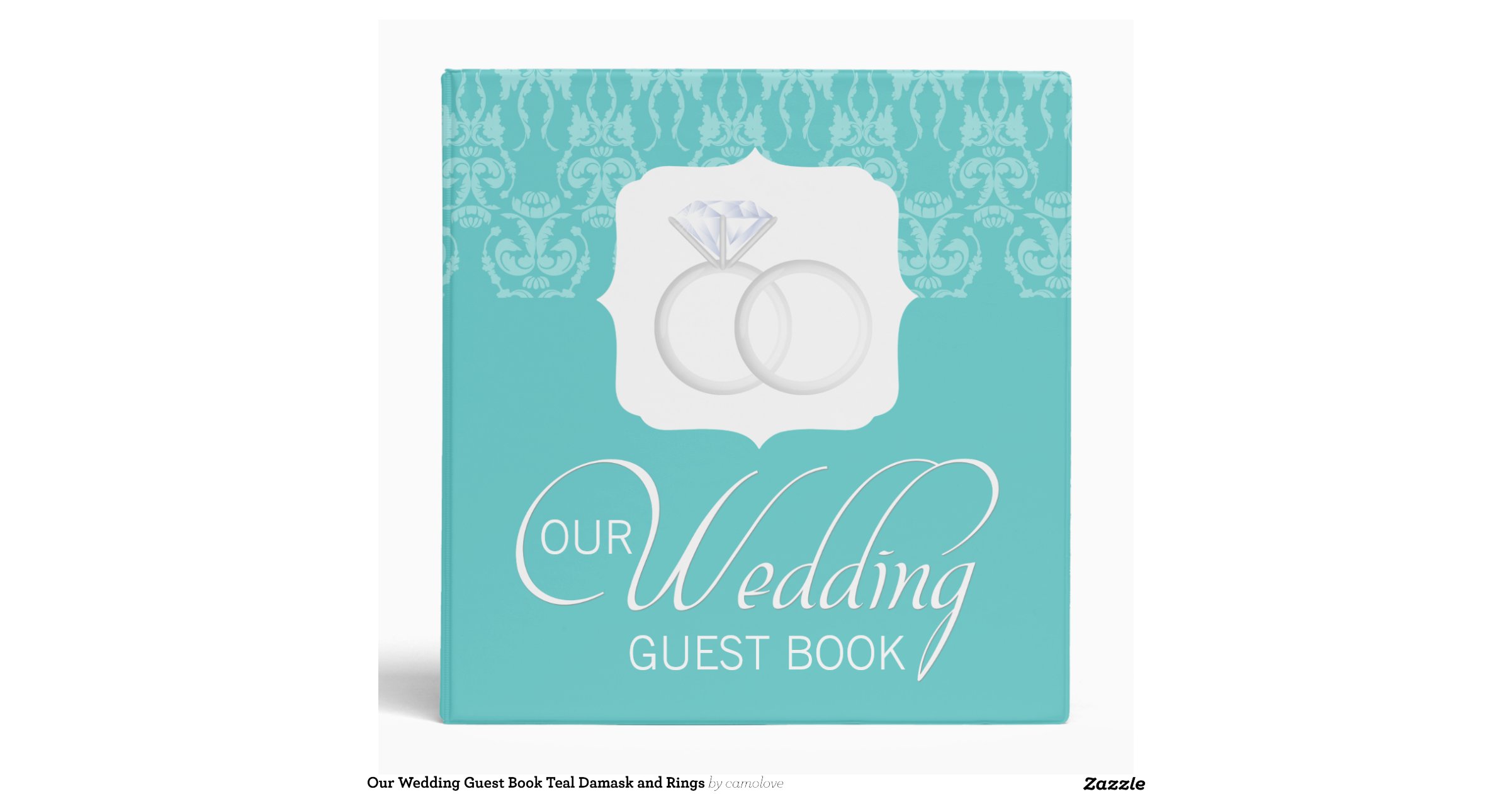 Our Wedding Guest Book Teal Damask and Rings Vinyl Binders Zazzle