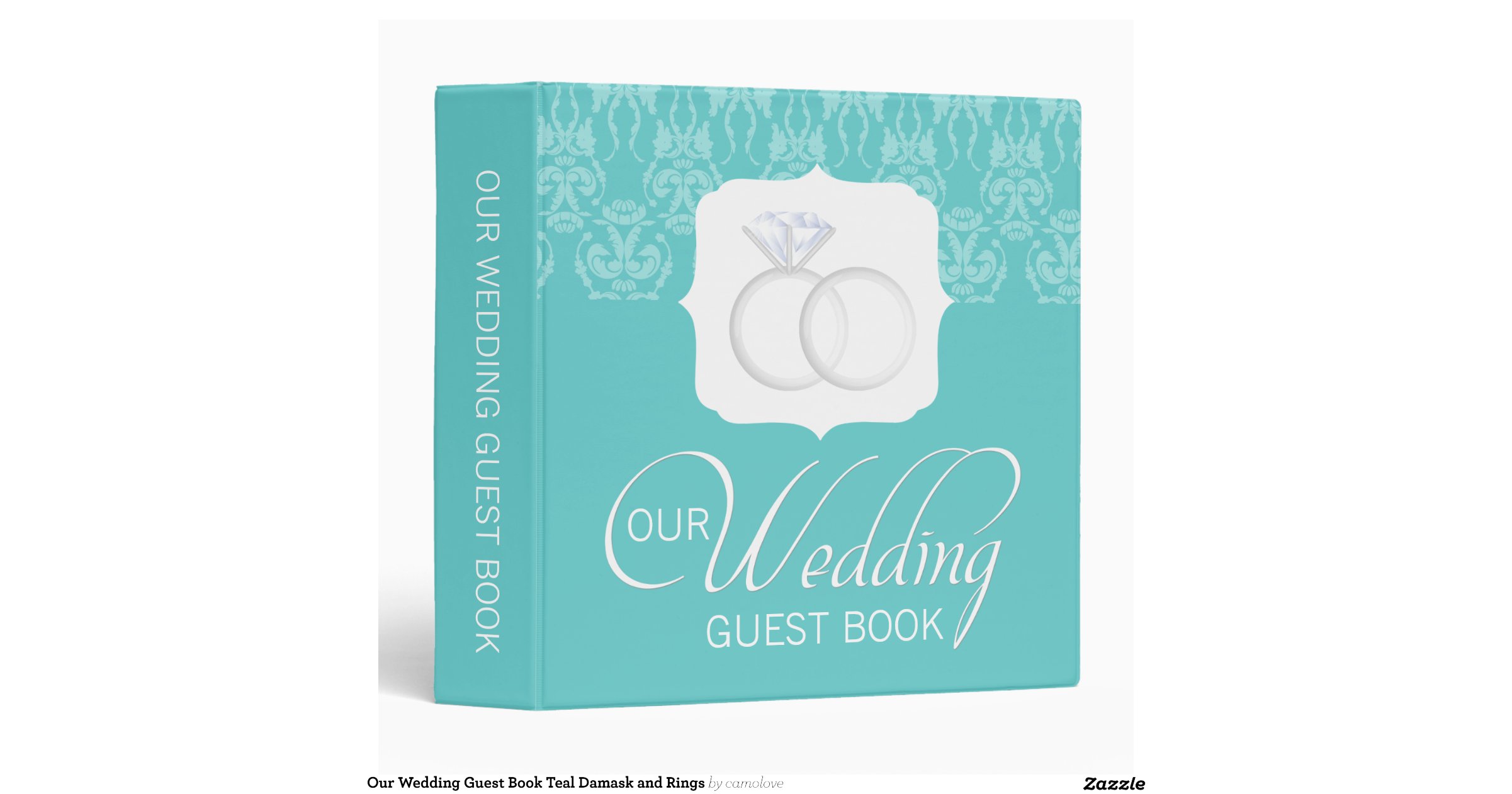 Our Wedding Guest Book Teal Damask and Rings Vinyl Binders Zazzle