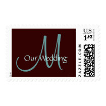 Our Wedding Monogram Teal & Brown Postage Stamp