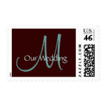 Our Wedding Monogram Teal & Brown Postage Stamp