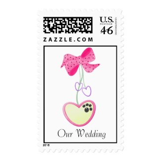 Our Wedding Pink Bow Dog Postage stamp