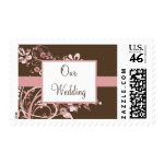 pink and brown wedding postage stamp