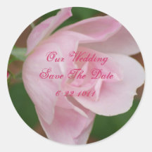 Our Wedding, save the date, pink rose Round Sticker