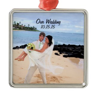 Our Wedding Silver Metal Photo Ornament ornament