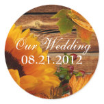 Our Wedding Stickers Round, Rustic Fall Sunflower