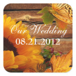 Our Wedding Stickers Square, Rustic Fall Sunflower