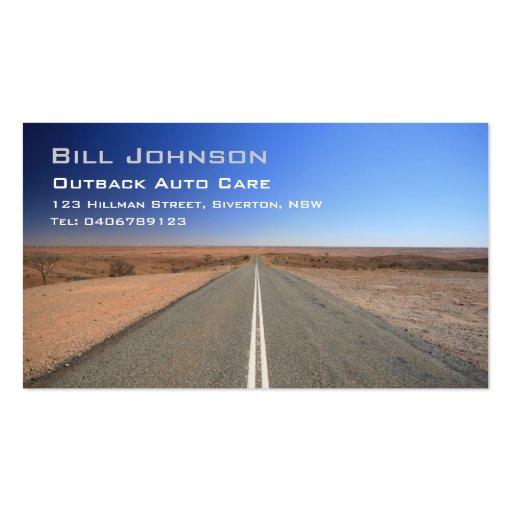 Outback Australia Road, Auto Care - Business Card (front side)