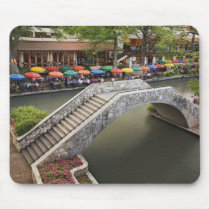 Outdoor cafe along River Walk and bridge over 2 Mousepad