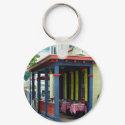 Outdoor Cafe With Checkered Tablecloths keychain