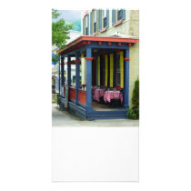 Outdoor Cafe With Checkered Tablecloths Photo Card Template