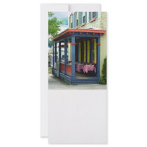 Outdoor Cafe With Checkered Tablecloths Customized Rack Card