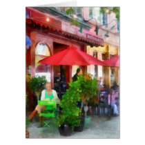 Outdoor Cafe With Red Umbrellas cards