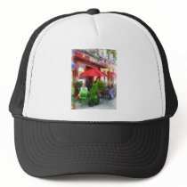 Outdoor Cafe With Red Umbrellas hats