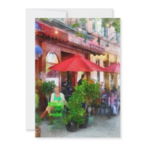 Outdoor Cafe With Red Umbrellas invitations