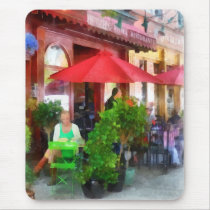 Outdoor Cafe With Red Umbrellas mousepads