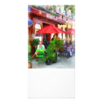 Outdoor Cafe With Red Umbrellas photo cards