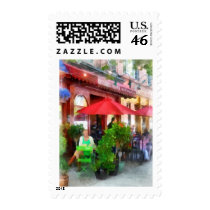Outdoor Cafe With Red Umbrellas stamps