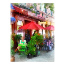 Outdoor Cafe With Red Umbrellas posters