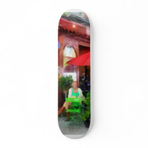 Outdoor Cafe With Red Umbrellas skateboards