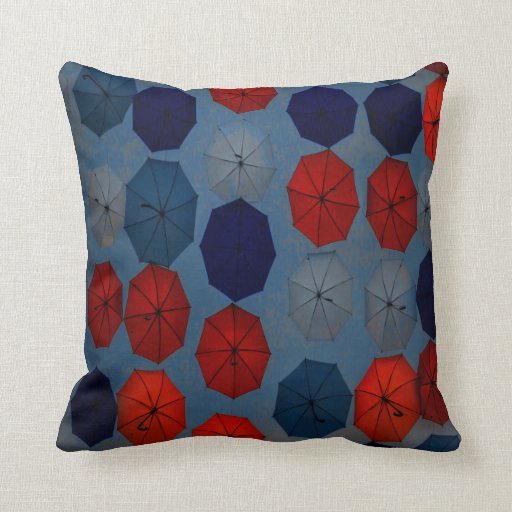 outdoor or indoor blue red umbrellas throw pillow Zazzle