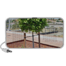 Outdoor topiary in brick planter speaker system