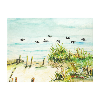 Outer Banks Sand Dunes and Seagulls Wrapped Canvas Stretched Canvas Prints