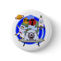 Outer Space 7th Birthday Tshirts and Gifts buttons
