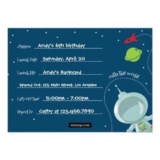 Outer Space Astronaut Birthday Invitation Card