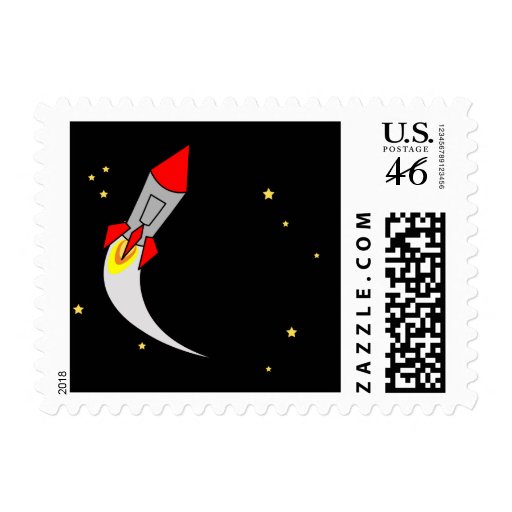 outer space BIRTHDAY party ROCKET stamp