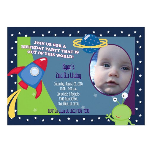 Outer Space Photo Birthday Invitation 5x7