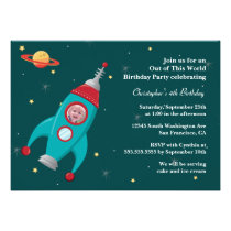 Outer space rocket photo birthday party invitation