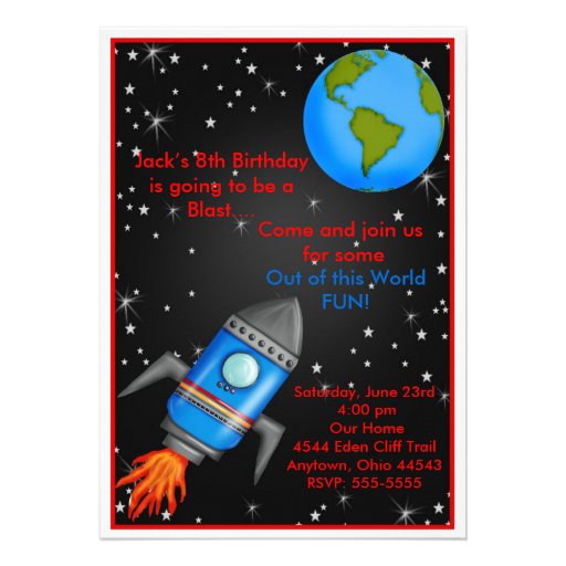 Outer Space Rocket Ship Birthday Invitations