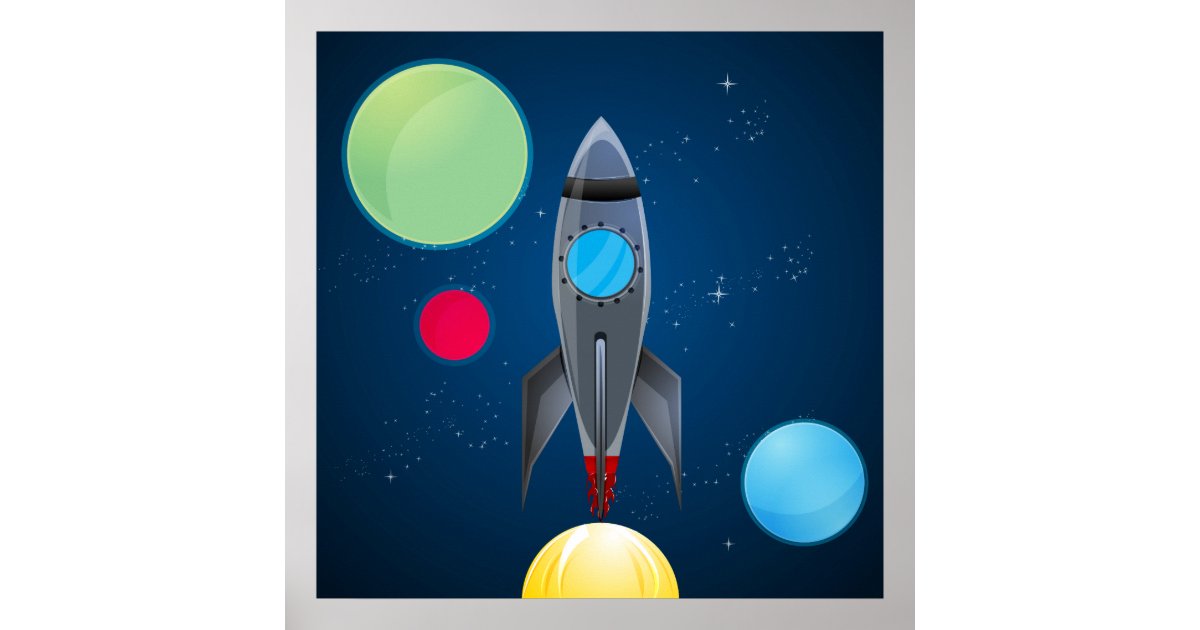 outer space rocket ship poster zazzle baby q shower invitations