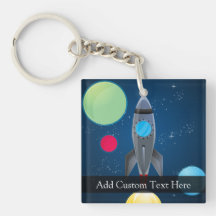 Outer Space Rocket Ship Square Acrylic Keychain