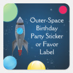 Outer Space Rocket Ship Square Stickers