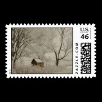 Outhouse Winter Scene Postage Stamp stamps