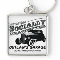 Outlaw's Garage. Socially unaccepted Hot Rods Key Chain