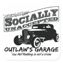 Outlaw's Garage. Socially unaccepted Hot Rods Square Stickers