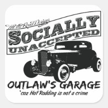 Outlaw's Garage. Socially unaccepted Hot Rods Square Stickers