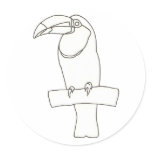Outline art drawing of a Toucan bird on a branch stickers