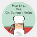 Outline girl pastry chef baker gift tags stickers