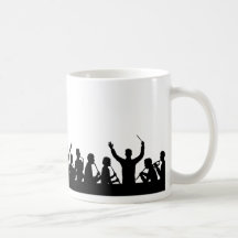 Outline of conductor and band black on white coffee mugs
