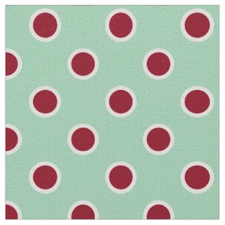 Outlined Dark Red Polka Dots on Light Green Fabric