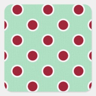 Outlined Dark Red Polka Dots on Pale Green Square Sticker