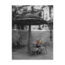 Outside cafe with color splash postcards