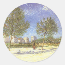 Outskirts of Paris, van Gogh Vintage Impressionism Round Stickers