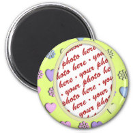 Oval  Frame yellow with hearts 2 Inch Round Magnet