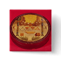 Oval painted box, with symbols of Freemasonry Pin