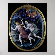 Oval plaque depicting Adam and Eve Poster