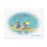 Oval Pointillism kayak scene, postcards postcards